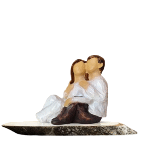 Small Size Sitting Romantic Couple Statues | Beautiful Resin Home Decor (Pack of 1, White and Brown Color) (JCHD007-Little Sitting Couple_Free)