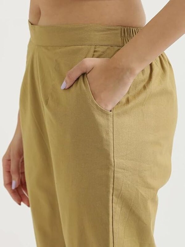 Women Regular Fit Elastic Waist Full Length Cotton Formal Trouser/Pant for Casual Wear, Office Wear (Beige) - Image 3