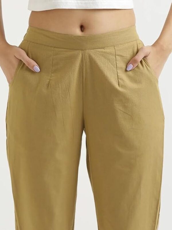 Women Regular Fit Elastic Waist Full Length Cotton Formal Trouser/Pant for Casual Wear, Office Wear (Beige) - Image 4