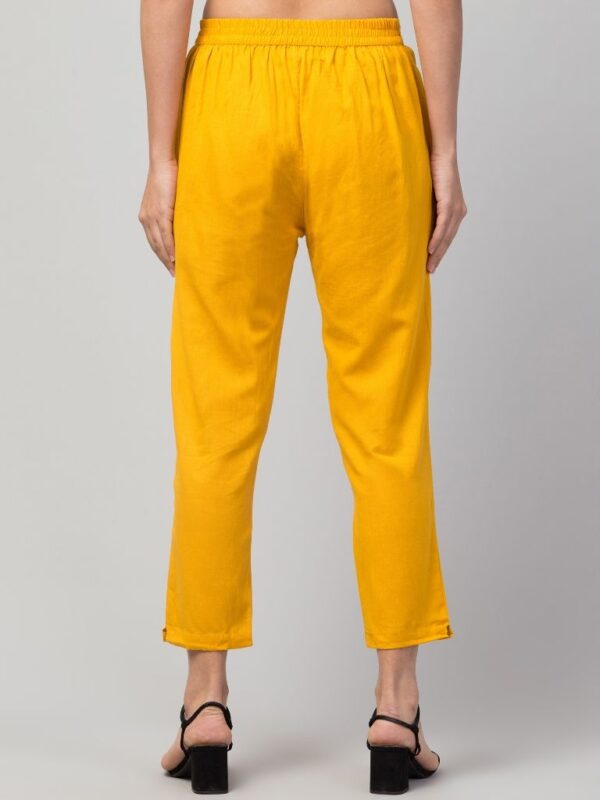 Women Regular Fit Elastic Waist Full Length Cotton Formal Trouser/Pant for Casual Wear, Office Wear (Mustard) - Image 2