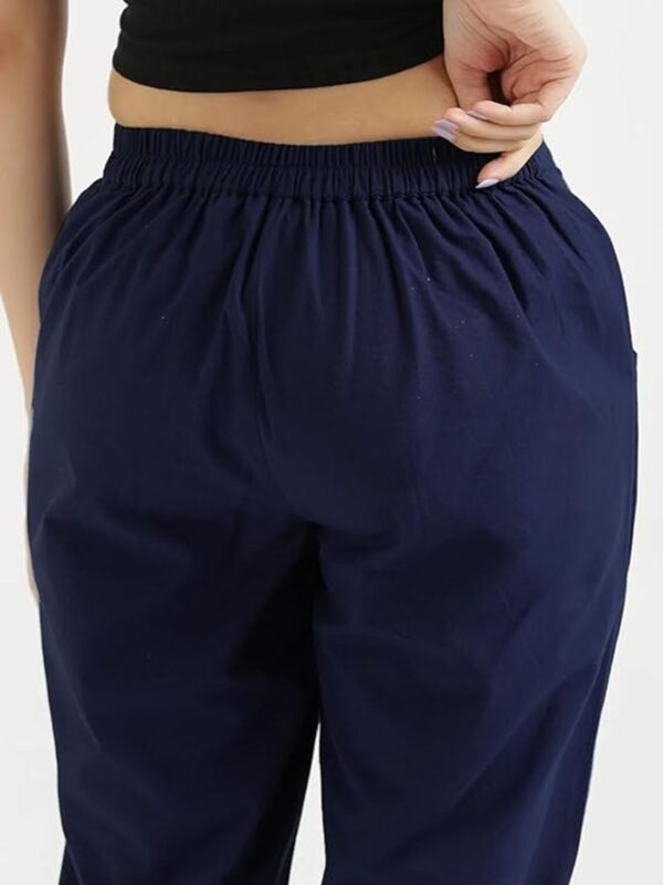 Women Regular Fit Elastic Waist Full Length Cotton Formal Trouser/Pant for Casual Wear, Office Wear (Blue) - Image 3