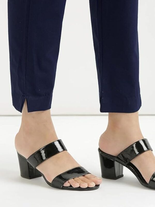 Women Regular Fit Elastic Waist Full Length Cotton Formal Trouser/Pant for Casual Wear, Office Wear (Blue) - Image 6