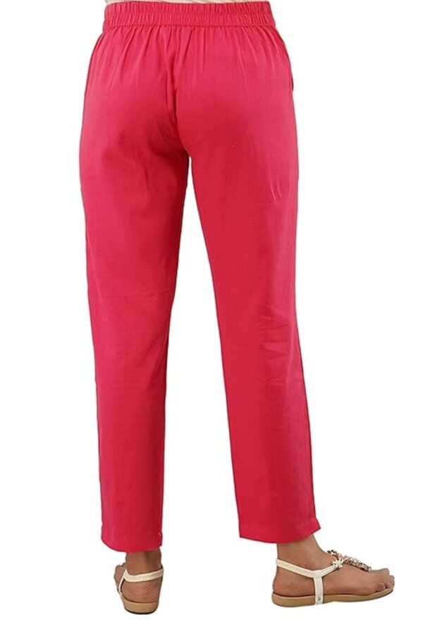 Women Regular Fit Elastic Waist Full Length Cotton Formal Trouser/Pant for Casual Wear, Office Wear (Pink) - Image 2