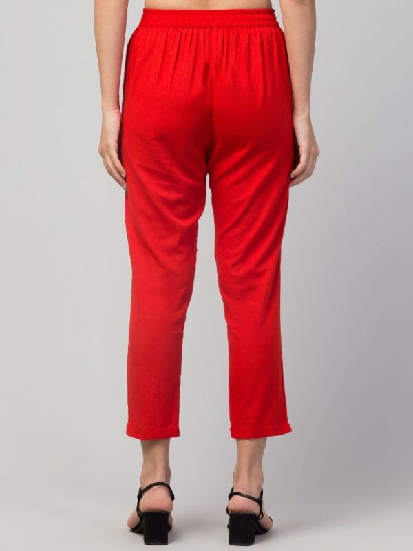 Women Regular Fit Elastic Waist Full Length Cotton Formal Trouser/Pant for Casual Wear, Office Wear (Red) - Image 2