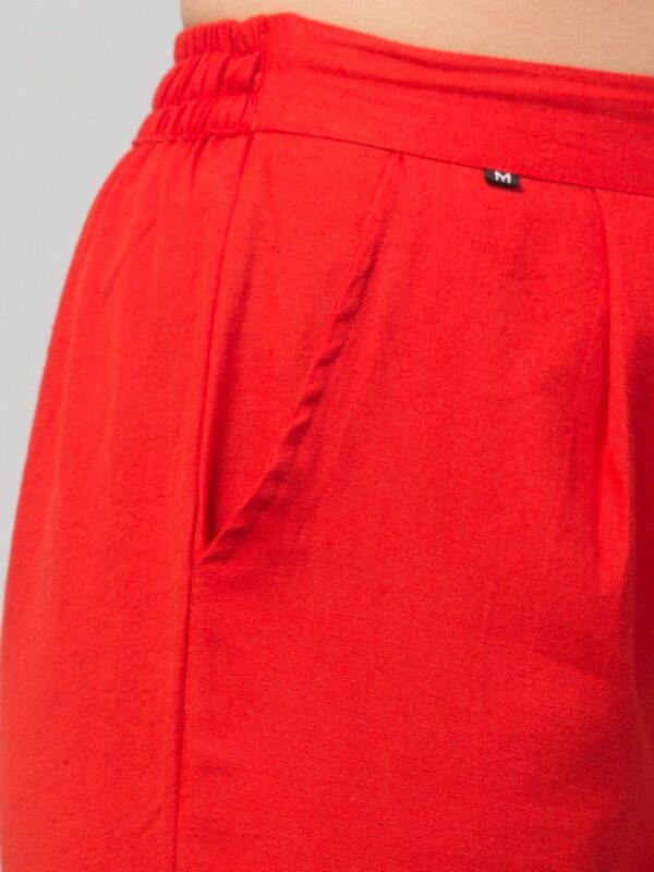Women Regular Fit Elastic Waist Full Length Cotton Formal Trouser/Pant for Casual Wear, Office Wear (Red) - Image 5