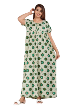 100% Cotton Nighty for Women || Long Length Printed Nighty/Maxi/Night Gown/Night Dress/Nightwear Inner & Sleepwear for Women's (Green)-DSMF001-Nighty Green