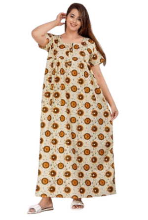 100% Cotton Nighty for Women || Long Length Printed Nighty/Maxi/Night Gown/Night Dress/Nightwear Inner & Sleepwear for Women's (Yellow)-DSMF003-Nighty Yellow
