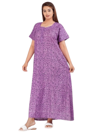 100% Cotton Nighty for Women || Long Length Printed Nighty/Maxi/Night Gown/Night Dress/Nightwear Inner & Sleepwear for Women's (Purple)-DSMF005-Nighty Purple