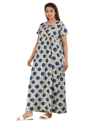 100% Cotton Nighty for Women || Long Length Printed Nighty/Maxi/Night Gown/Night Dress/Nightwear Inner & Sleepwear for Women's (Blue)-DSMF006-Nighty Blue