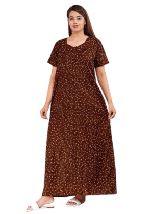 100% Cotton Nighty for Women || Long Length Printed Nighty/Maxi/Night Gown/Night Dress/Nightwear Inner & Sleepwear for Women's (Maroon)-DSMF007-Nighty Maroon