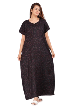 100% Cotton Nighty for Women || Long Length Printed Nighty/Maxi/Night Gown/Night Dress/Nightwear Inner & Sleepwear for Women's (Maroon)-DSMF009-Nighty Maroon
