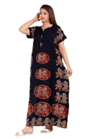 100% Cotton Nighty for Women || Long Length Printed Nighty/Maxi/Night Gown/Night Dress/Nightwear Inner & Sleepwear for Women's (Maroon)-DSMF010-Nighty Maroon