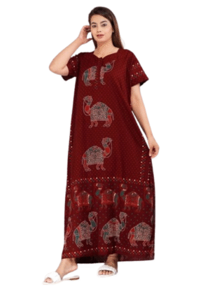100% Cotton Nighty for Women || Long Length Printed Nighty/Maxi/Night Gown/Night Dress/Nightwear Inner & Sleepwear for Women's (Maroon)-DSMF011-Nighty Maroon