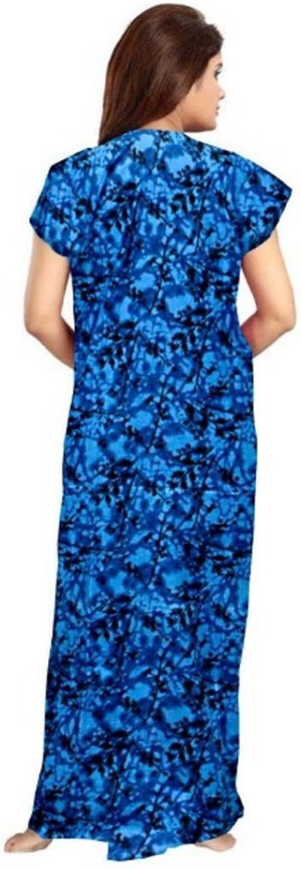 100% Cotton Nighty for Women || Long Length Printed Nighty/Maxi/Night Gown/Night Dress/Nightwear Inner & Sleepwear for Women's (Blau)-DSMF013-Nighty Blue - Image 2