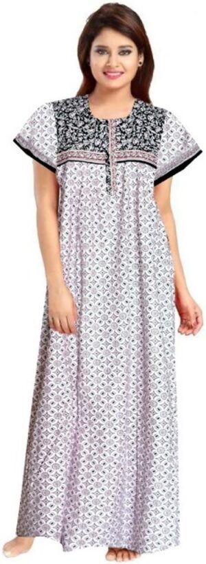 100% Cotton Nighty for Women || Long Length Printed Nighty/Maxi/Night Gown/Night Dress/Nightwear Inner & Sleepwear for Women's (Pink)-DSMF015-Nighty Pink