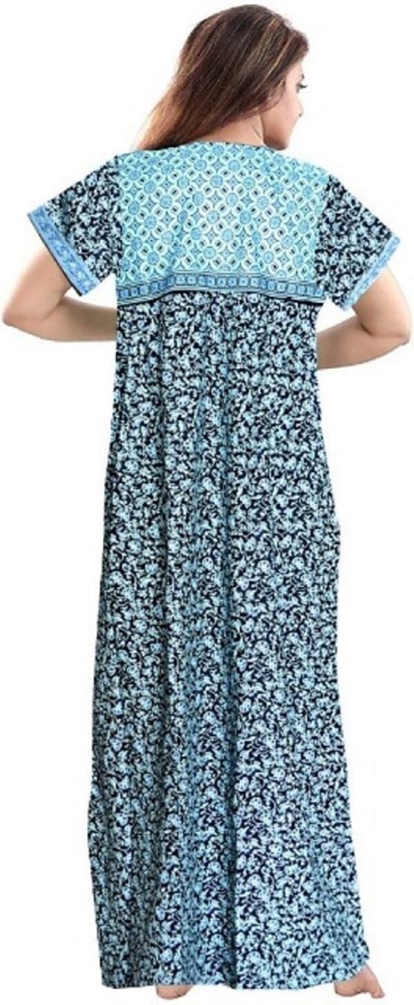 100% Cotton Nighty for Women || Long Length Printed Nighty/Maxi/Night Gown/Night Dress/Nightwear Inner & Sleepwear for Women's (Blue)-DSMF017-Nighty Blue - Image 2
