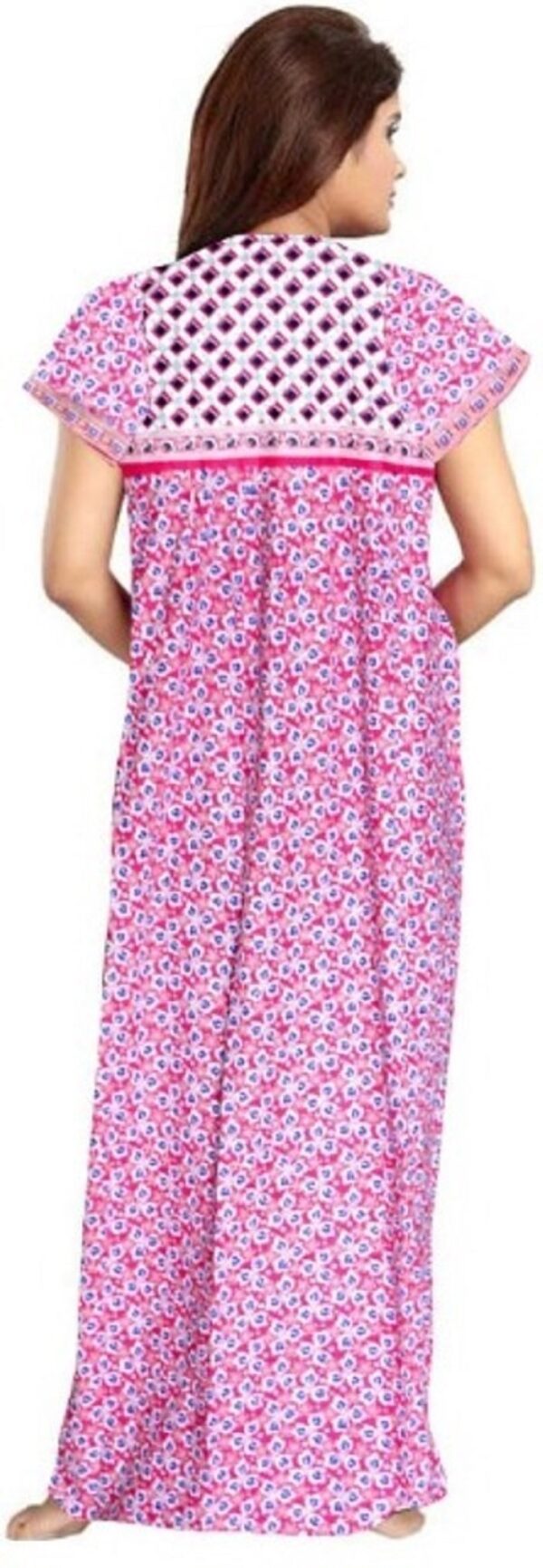 100% Cotton Nighty for Women || Long Length Printed Nighty/Maxi/Night Gown/Night Dress/Nightwear Inner & Sleepwear for Women's (Pink)-DSMF018-Nighty Pink - Image 2