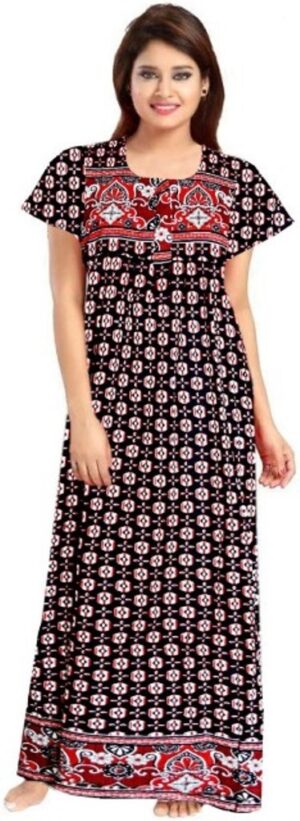 100% Cotton Nighty for Women || Long Length Printed Nighty/Maxi/Night Gown/Night Dress/Nightwear Inner & Sleepwear for Women's (Pink)-DSMF026-Nighty Pink