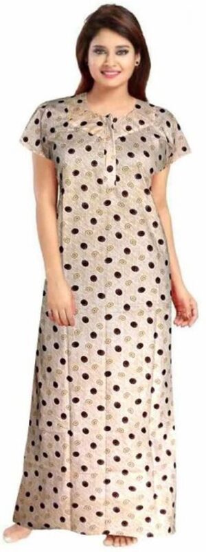 100% Cotton Nighty for Women || Long Length Printed Nighty/Maxi/Night Gown/Night Dress/Nightwear Inner & Sleepwear for Women's (Beige)-DSMF031-Nighty Beige