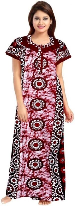 100% Cotton Nighty for Women || Long Length Printed Nighty/Maxi/Night Gown/Night Dress/Nightwear Inner & Sleepwear for Women's (Maroon)-DSMF036-Nighty Maroon