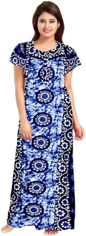 100% Cotton Nighty for Women || Long Length Printed Nighty/Maxi/Night Gown/Night Dress/Nightwear Inner & Sleepwear for Women's (Blue)-DSMF038-Nighty Blue