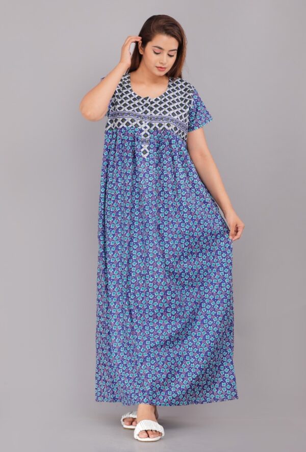 Cotton Nighty for Women || Long Length Printed Nighty/Maxi/Night Gown/Night Dress/Nightwear Inner & Sleepwear for Women's (Combo Pack of 2) (DSMF042-Nighty (P2)Yellow Blue) - Image 3