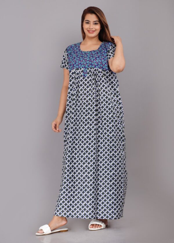 Cotton Nighty for Women || Long Length Printed Nighty/Maxi/Night Gown/Night Dress/Nightwear Inner & Sleepwear for Women's (Combo Pack of 2) (DSMF043-Nighty (P2)Blue Red) - Image 3