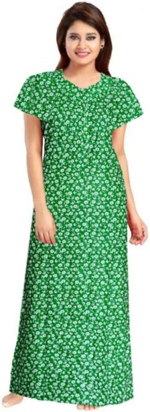 100% Cotton Nighty for Women || Long Length Printed Nighty/Maxi/Night Gown/Night Dress/Nightwear Inner & Sleepwear for Women's (Green)-DSMF043-Nighty Green