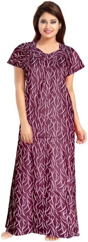 100% Cotton Nighty for Women || Long Length Printed Nighty/Maxi/Night Gown/Night Dress/Nightwear Inner & Sleepwear for Women's (Maroon)-DSMF044-Nighty Maroon