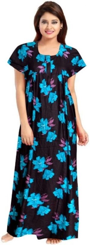 100% Cotton Nighty for Women || Long Length Printed Nighty/Maxi/Night Gown/Night Dress/Nightwear Inner & Sleepwear for Women's (Blue)-DSMF048-Nighty Blue