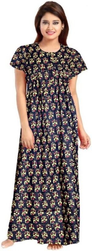 100% Cotton Nighty for Women || Long Length Printed Nighty/Maxi/Night Gown/Night Dress/Nightwear Inner & Sleepwear for Women's (Black)-DSMF050-Nighty Black