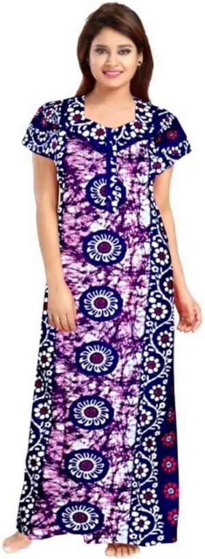100% Cotton Nighty for Women || Long Length Printed Nighty/Maxi/Night Gown/Night Dress/Nightwear Inner & Sleepwear for Women's (Blue)-DSMF051-Nighty Blue