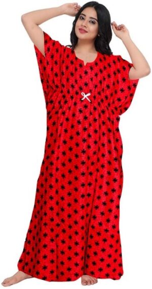 100% Cotton Nighty for Women || Long Length Printed Nighty/Maxi/Night Gown/Night Dress/Nightwear Inner & Sleepwear for Women's (Red)-DSMF059-Nighty Red