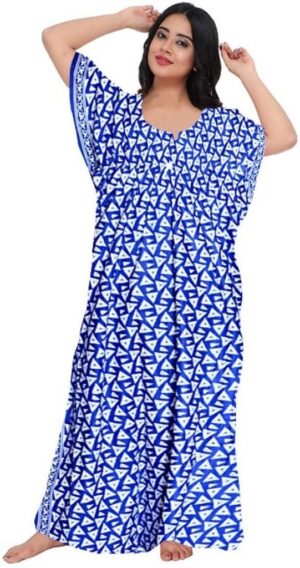 100% Cotton Nighty for Women || Long Length Printed Nighty/Maxi/Night Gown/Night Dress/Nightwear Inner & Sleepwear for Women's (Blue)-DSMF061-Nighty Blue