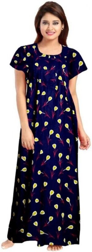 100% Cotton Nighty for Women || Long Length Printed Nighty/Maxi/Night Gown/Night Dress/Nightwear Inner & Sleepwear for Women's (Navy)-DSMF067-Nighty Navy