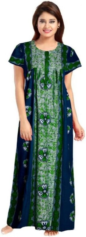 100% Cotton Nighty for Women || Long Length Printed Nighty/Maxi/Night Gown/Night Dress/Nightwear Inner & Sleepwear for Women's (Green)-DSMF070-Nighty Green