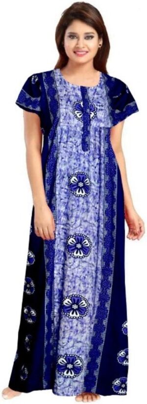 100% Cotton Nighty for Women || Long Length Printed Nighty/Maxi/Night Gown/Night Dress/Nightwear Inner & Sleepwear for Women's (Blue)-DSMF072-Nighty Blue
