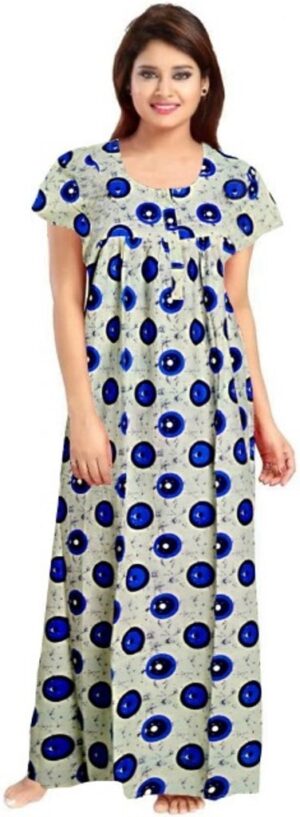 100% Cotton Nighty for Women || Long Length Printed Nighty/Maxi/Night Gown/Night Dress/Nightwear Inner & Sleepwear for Women's (Blue)-DSMF074-Nighty Blue