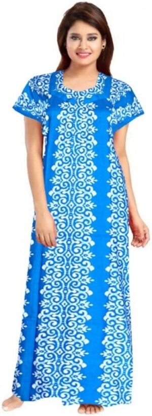100% Cotton Nighty for Women || Long Length Printed Nighty/Maxi/Night Gown/Night Dress/Nightwear Inner & Sleepwear for Women's (Blue)-DSMF076-Nighty Blue