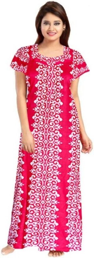100% Cotton Nighty for Women || Long Length Printed Nighty/Maxi/Night Gown/Night Dress/Nightwear Inner & Sleepwear for Women's (Pink)-DSMF077-Nighty Pink