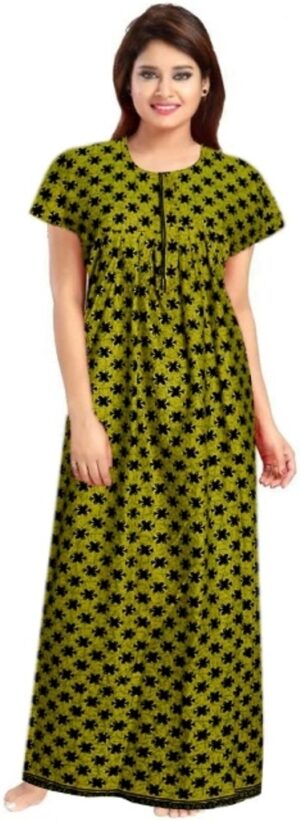 100% Cotton Nighty for Women || Long Length Printed Nighty/Maxi/Night Gown/Night Dress/Nightwear Inner & Sleepwear for Women's (Green)-DSMF081-Nighty Green