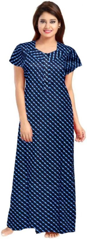100% Cotton Nighty for Women || Long Length Printed Nighty/Maxi/Night Gown/Night Dress/Nightwear Inner & Sleepwear for Women's (Blue)-DSMF084-Nighty Blue