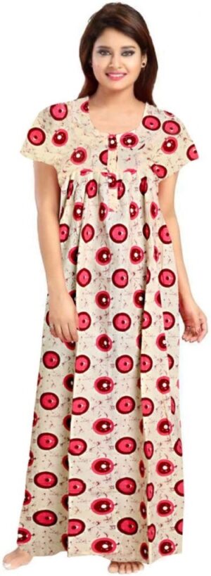 100% Cotton Nighty for Women || Long Length Printed Nighty/Maxi/Night Gown/Night Dress/Nightwear Inner & Sleepwear for Women's (Red)-DSMF085-Nighty red