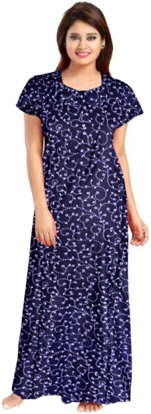 100% Cotton Nighty for Women || Long Length Printed Nighty/Maxi/Night Gown/Night Dress/Nightwear Inner & Sleepwear for Women's (Blue)-DSMF093-Nighty Blue