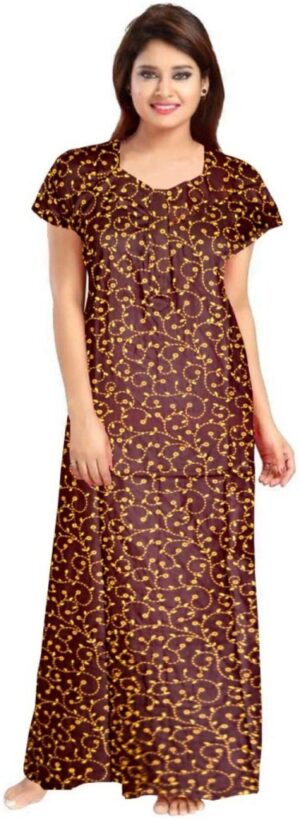 100% Cotton Nighty for Women || Long Length Printed Nighty/Maxi/Night Gown/Night Dress/Nightwear Inner & Sleepwear for Women's (Brown)-DSMF098-Nighty Brown