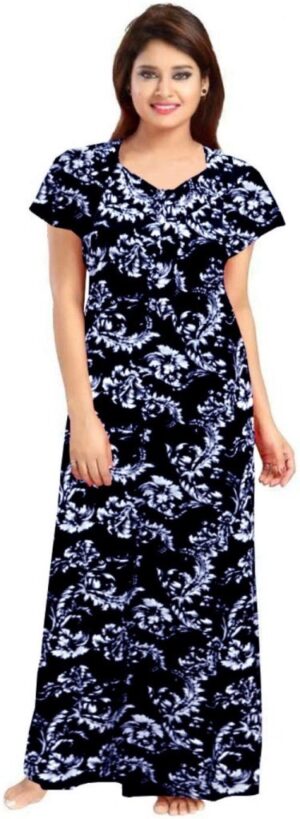 100% Cotton Nighty for Women || Long Length Printed Nighty/Maxi/Night Gown/Night Dress/Nightwear Inner & Sleepwear for Women's (Blue)-DSMF101-Nighty Blue