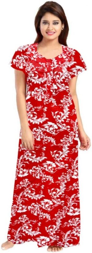 100% Cotton Nighty for Women || Long Length Printed Nighty/Maxi/Night Gown/Night Dress/Nightwear Inner & Sleepwear for Women's (Red)-DSMF102-Nighty Red