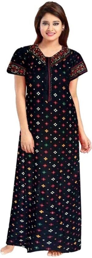 100% Cotton Nighty for Women || Long Length Printed Nighty/Maxi/Night Gown/Night Dress/Nightwear Inner & Sleepwear for Women's (Blue)-DSMF104-Nighty Blue