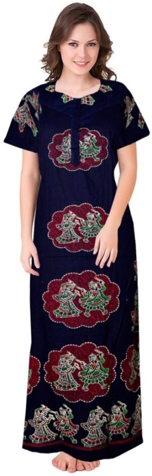 100% Cotton Nighty for Women || Long Length Printed Nighty/Maxi/Night Gown/Night Dress/Nightwear Inner & Sleepwear for Women's (Blue)-DSMF106-Nighty Blue