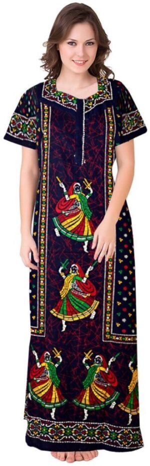 100% Cotton Nighty for Women || Long Length Printed Nighty/Maxi/Night Gown/Night Dress/Nightwear Inner & Sleepwear for Women's (Blue)-DSMF108-Nighty Blue